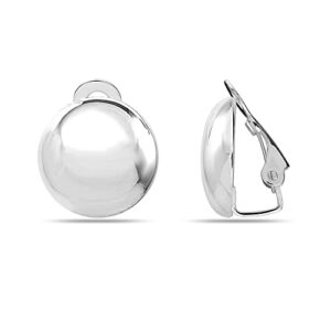 LeCalla 925 Sterling Silver Round Disc Clip On Earrings Non-Pierced Clip-On Stud Earring for Women