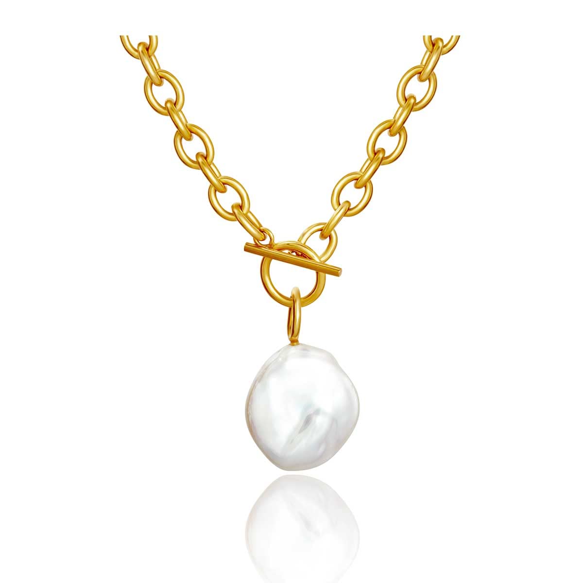 Cult of Sun Baroque Pearl Necklace 18K Gold Plated Tarnish Resistant Freshwater Pearl Necklace Gold Pearl Necklace Toggle Necklace Cultured Pearl Necklace Gold Toggle Necklace Chunky Pearl Necklace