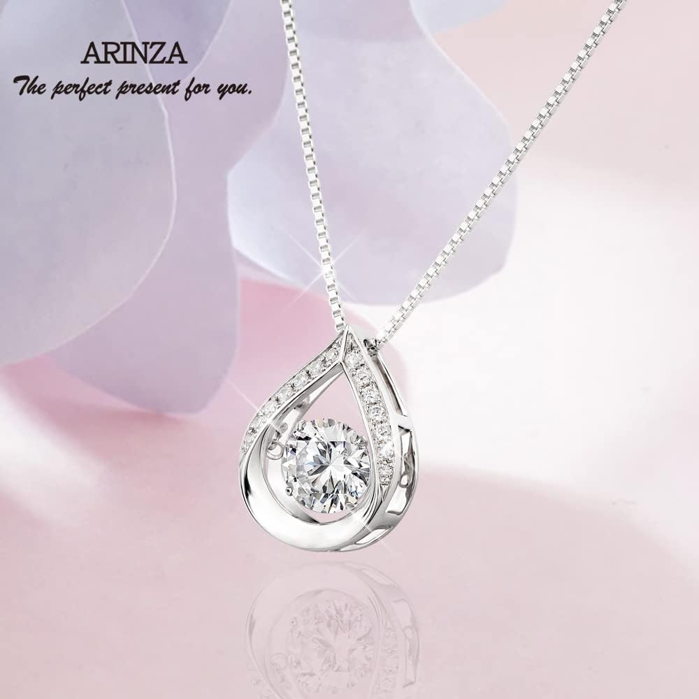 ARINZA Silver Necklace for Women, Dancing Diamond Cubic Zirconia Necklace with 18+2 Inch Chain, Anniversary Birthday Gift for Wife, Mom, Girlfriend, Lady