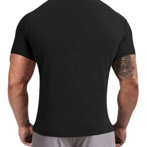 Men's Mock Turtleneck Short Sleeve Pullover Shirts Athletic Muscle Undershirt Thermal Top Black L