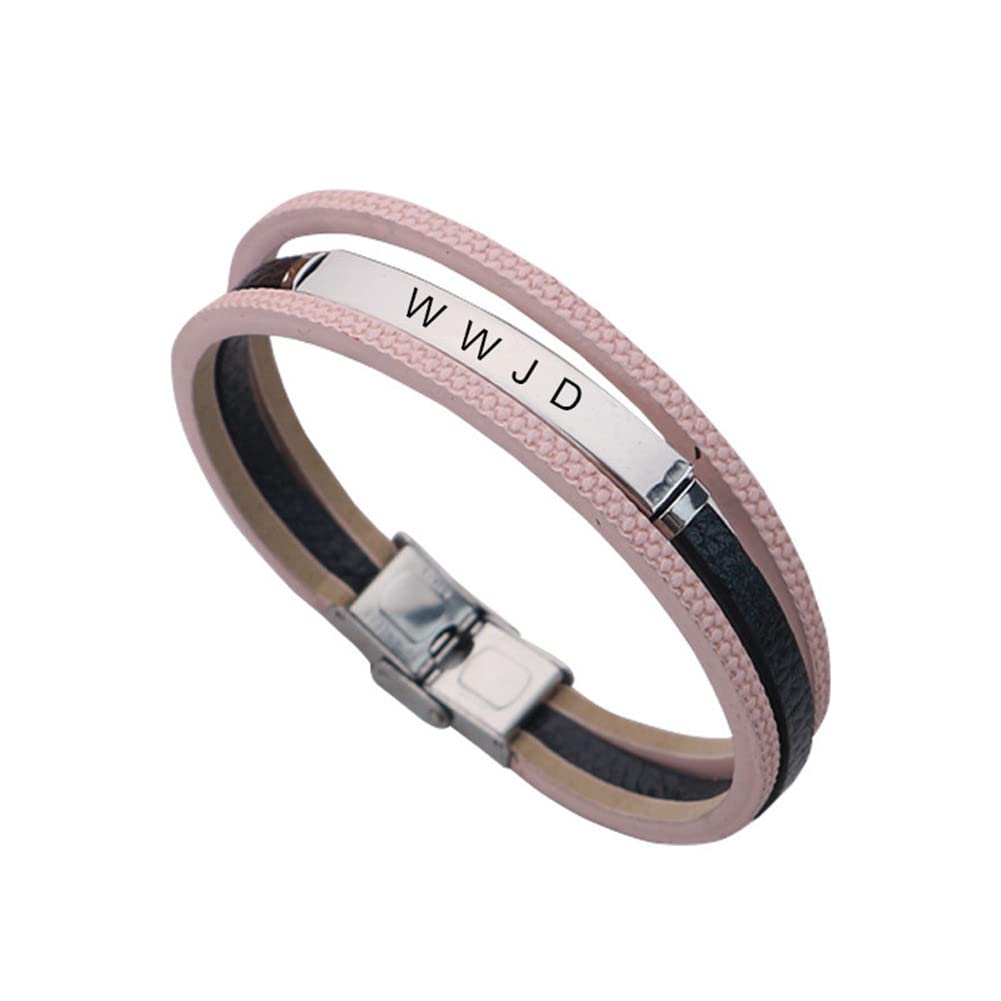 LiFashion WWJD HWLF Bracelets for Lover,Handmade Leather Bracelet What Would Jesus Do He Would Love First Wristband Stainless Steel 3 Layers Inspirational Religious Reminder Jewelry for Him Her