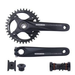 BOLANY Bike Cranksets 170mm Hollow Integrated 104BCD Single Speed Round Chainring 34T/36T MTB Crankset with Bottom Bracket (34T)