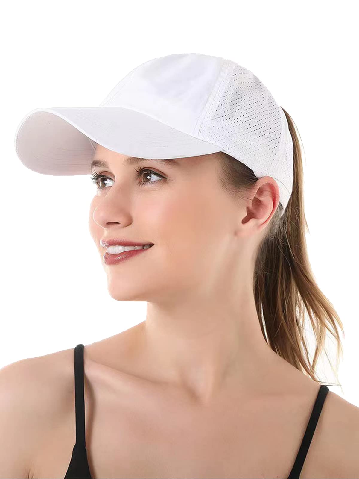 Nanwansu Womens Criss Cross Ponytail Baseball Cap Adjustable Messy Bun Mesh Quick Drying Hat White