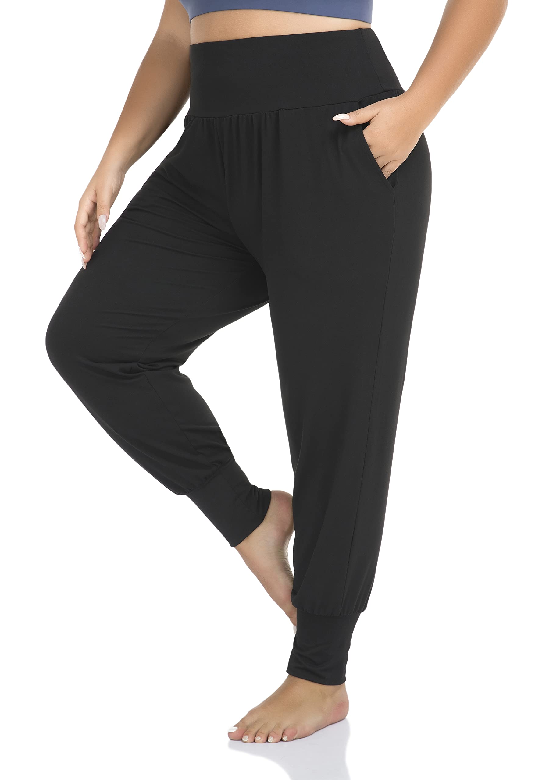 ZERDOCEAN Women's Plus Size Casual Yoga Joggers Comfy Workout Lounge Pants Black 5X