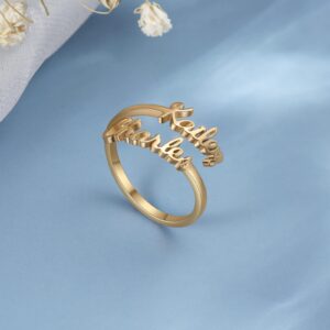 Personalized Name Ring for Women, Custom Adjustable Ring with 2 Names Promise Ring for Her Gift for Women Mother BFF (Gold)