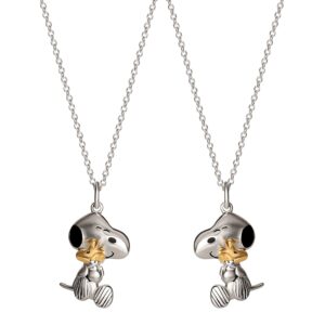 peanuts snoopy womens friends forever woodstock and snoopy pendant necklaces 2-piece set - sterling silver matching snoopy necklaces 18" - officially licensed