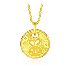 CHOW TAI FOOK 999 Pure 24K Gold Year of Rabbit Coin Bunny Necklace