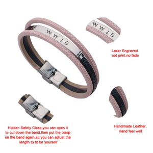 LiFashion WWJD HWLF Bracelets for Lover,Handmade Leather Bracelet What Would Jesus Do He Would Love First Wristband Stainless Steel 3 Layers Inspirational Religious Reminder Jewelry for Him Her