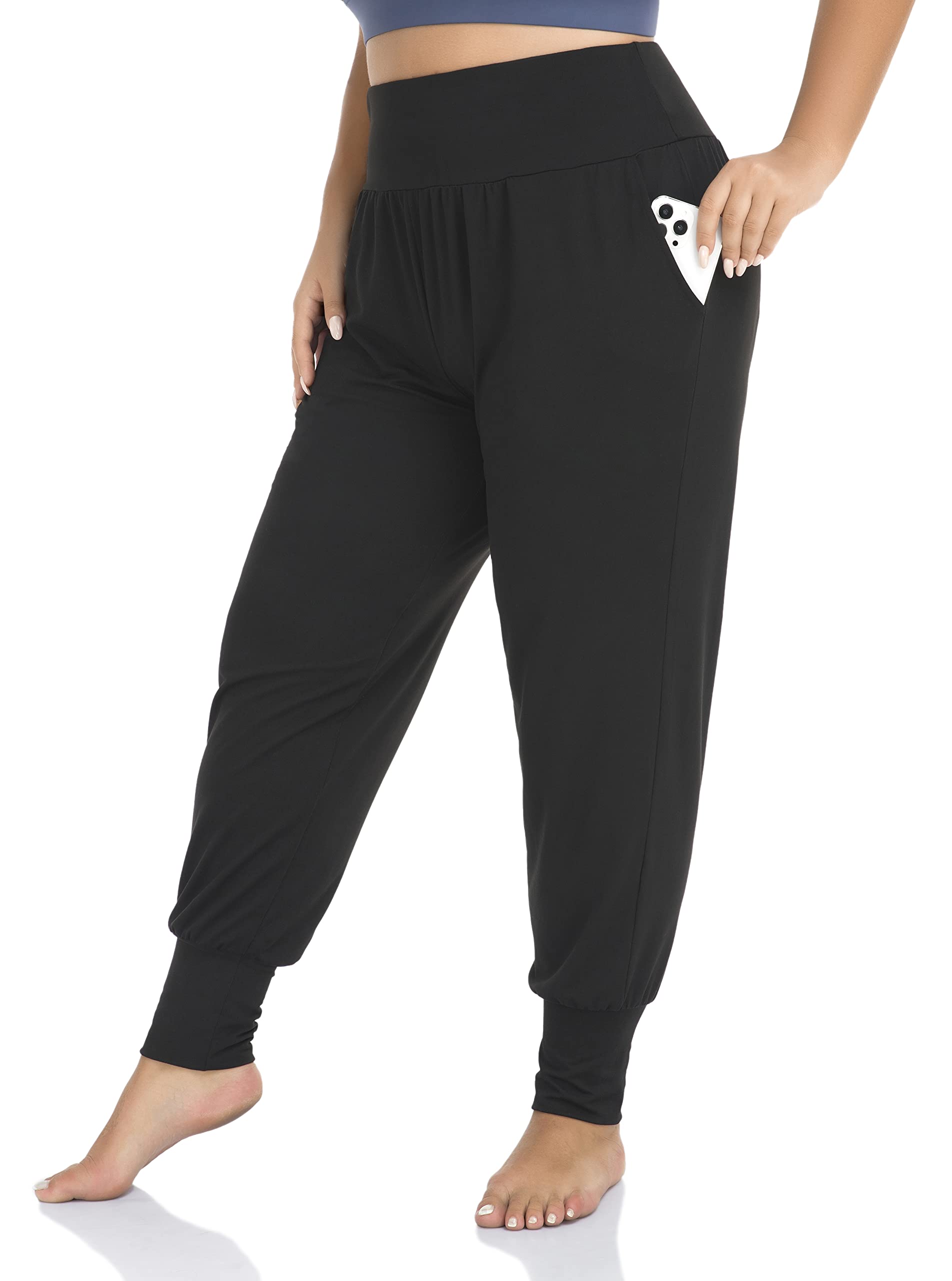 ZERDOCEAN Women's Plus Size Casual Yoga Joggers Comfy Workout Lounge Pants Black 5X