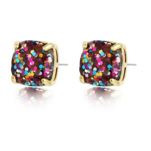 multicolor glitter confetti stud earrings - square multi colorful sparkle pretty sequin resin earrings for women jewelry