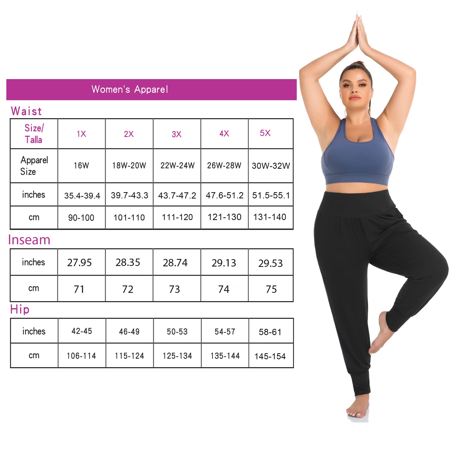 ZERDOCEAN Women's Plus Size Casual Yoga Joggers Comfy Workout Lounge Pants Black 5X