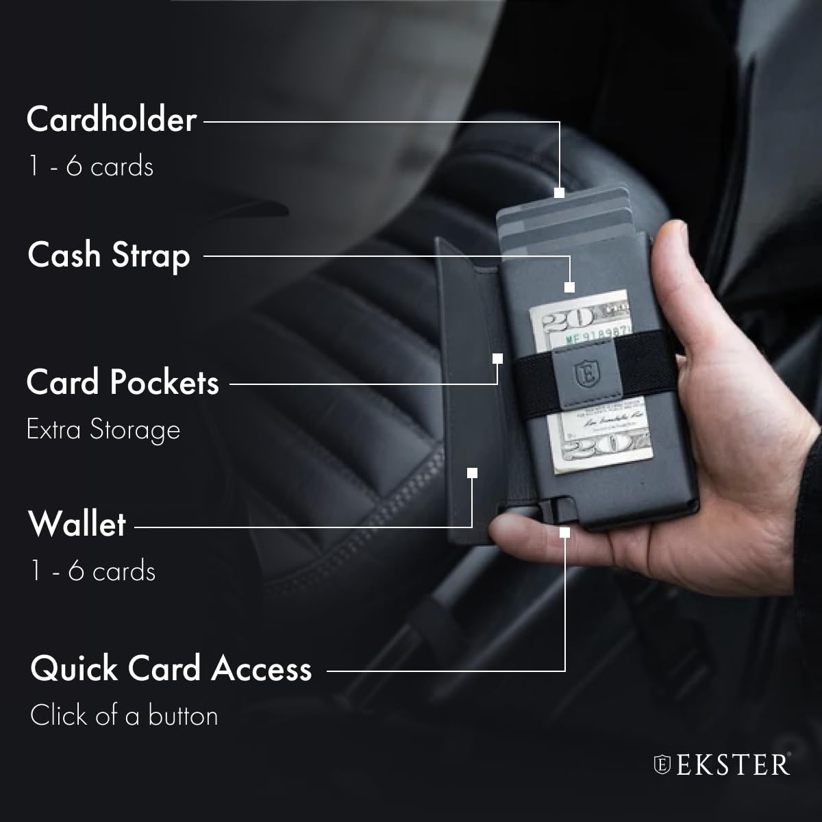 Ekster Parliament Men's Wallet | RFID Blocking Leather Minimalist Wallet | Slim Wallet for Men - Designed for Quick Card Access with Push Button (Onyx)