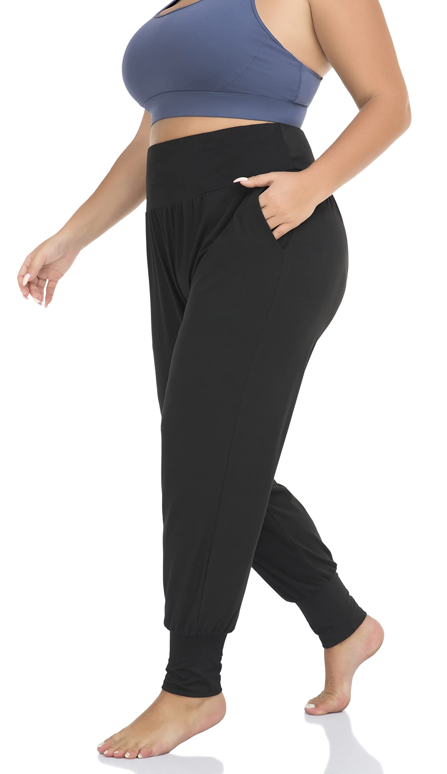 ZERDOCEAN Women's Plus Size Casual Yoga Joggers Comfy Workout Lounge Pants Black 5X