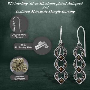 Auriga Fine Jewelry 925 Sterling Silver Marcasite Dangle Earrings (L-43 mm, W-9 mm) Gift for Women