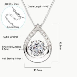 ARINZA Silver Necklace for Women, Dancing Diamond Cubic Zirconia Necklace with 18+2 Inch Chain, Anniversary Birthday Gift for Wife, Mom, Girlfriend, Lady