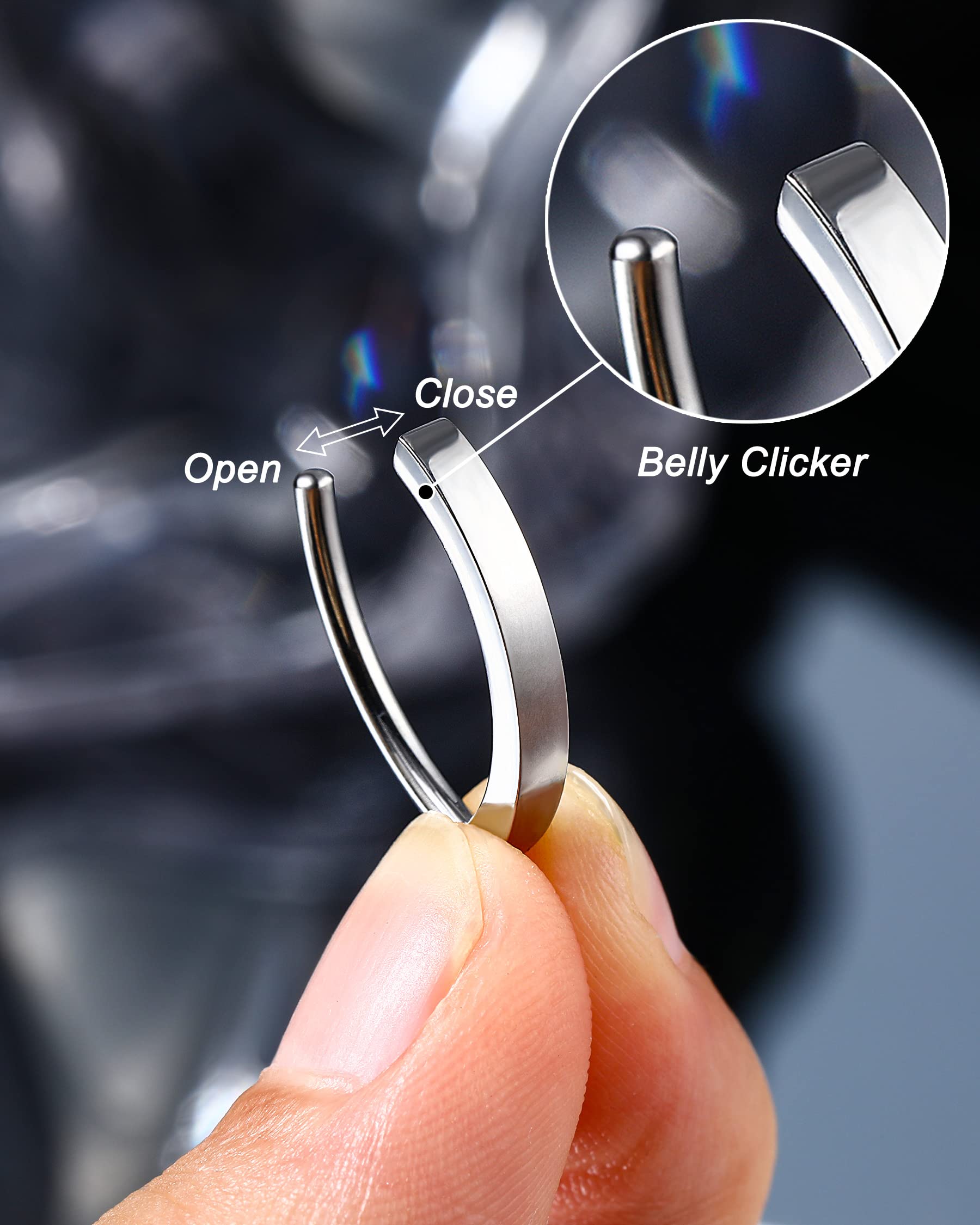 Melighting Titanium Belly Button Rings for Women 14G Belly Rings Clicker G23 Belly Piercing Hoop Reverse Curved Belly Barbell Navel Barbell Body Piercing Jewelry