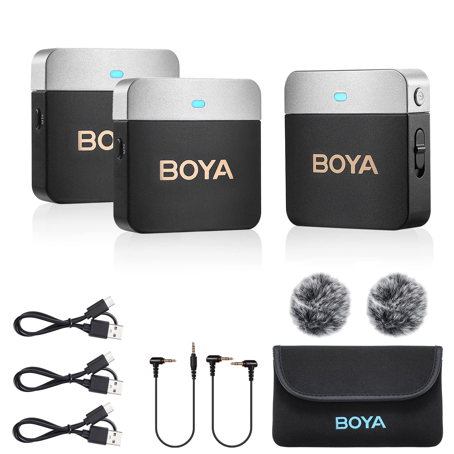 BOYA Wireless Lavalier Microphone BY-M1V2 Dual Channel Wireless Microphones for Cameras DSLR Smartphone Cordless Clip on Lapel Mic for Video Recording YouTube Vlogging Live Streaming Interview