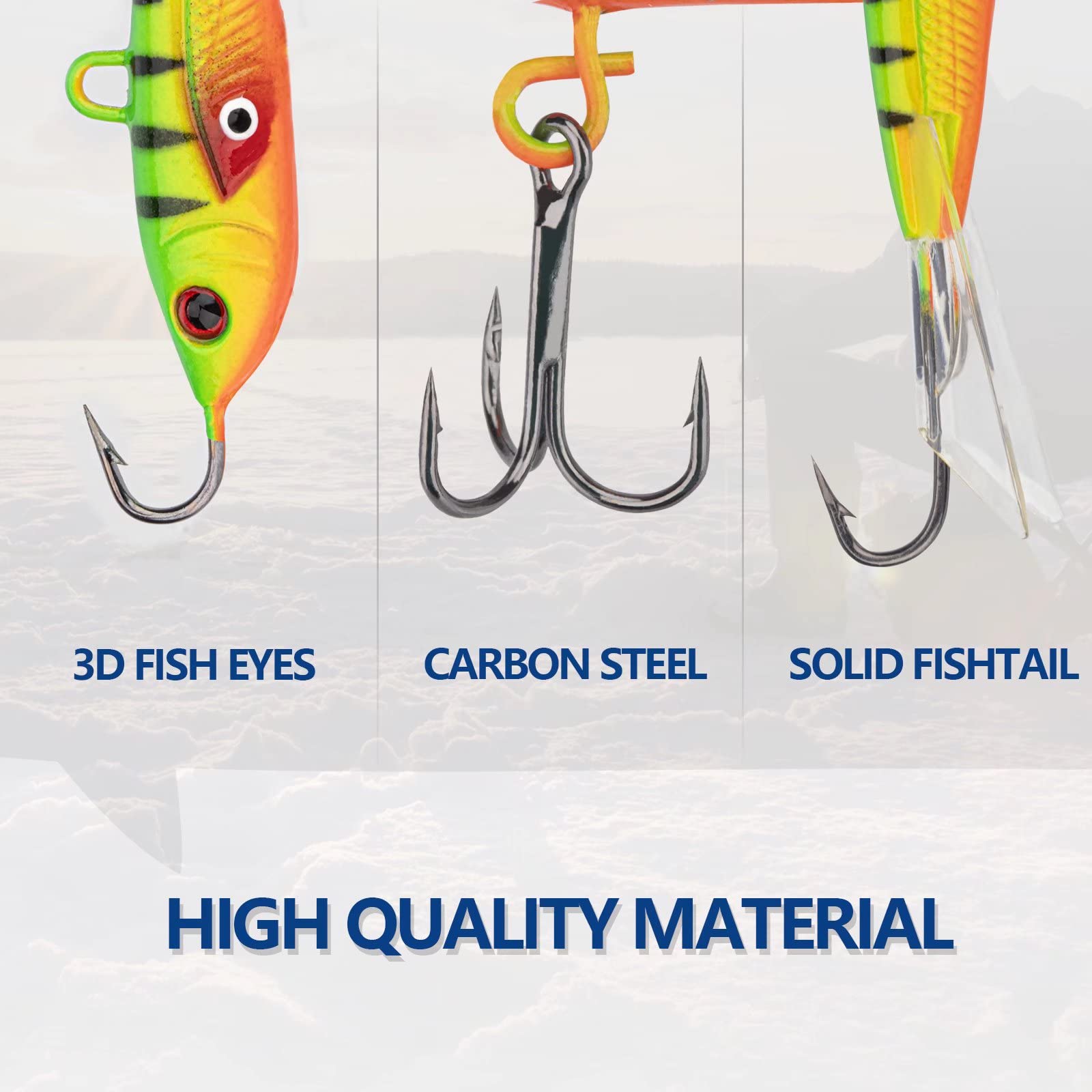 THKFISH Ice Fishing Jigs Kit Ice Fishing Lures Ice Fishing Gear A-50PCS+ Vertical Jigs Kit 4PCS-10g