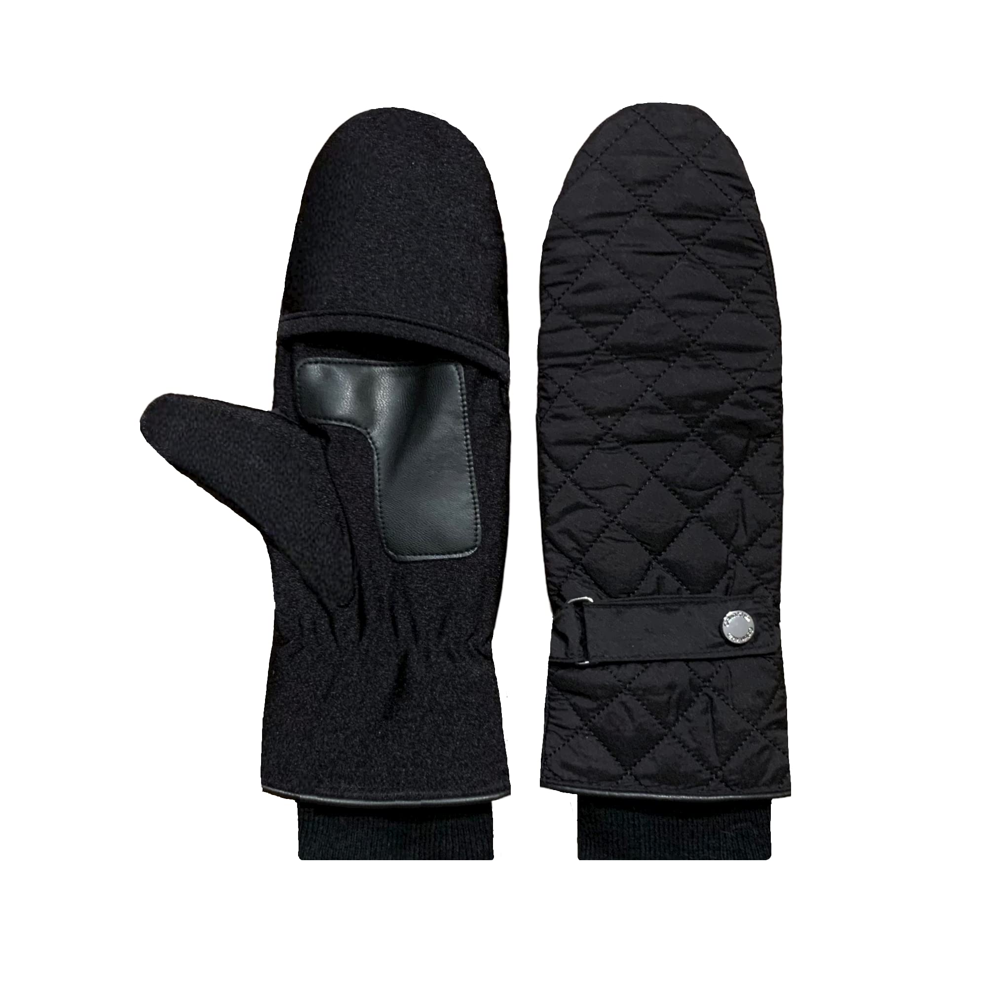 Calvin Klein Women's Quilted Flip-Top Mittens (Black, Medium)