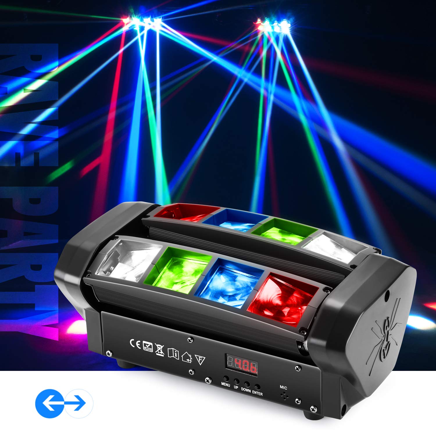 Spider Moving Head Lights, HAKUTA LED Stage Light RGBW 4-in-1 LED Moving Head Light, Compatible DMX-512 with 4 Control Modes for Parities, Concert, Performance Stage, Club, Bar and Wedding Ceremon