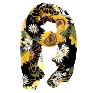 Women's Silk Scarf Infinity Lightweight Scarves Shawl Wraps Fashion Sunscreen Shawls for Spring Summer Fall Winter, Sunflower and Daisy