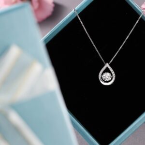 ARINZA Silver Necklace for Women, Dancing Diamond Cubic Zirconia Necklace with 18+2 Inch Chain, Anniversary Birthday Gift for Wife, Mom, Girlfriend, Lady