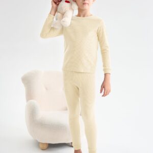 Resinta 3 Sets Boys Waffle Thermal Underwear Set Soft Winter Waffle Thermal Top and Bottom Long Johns Cotton Base Layer