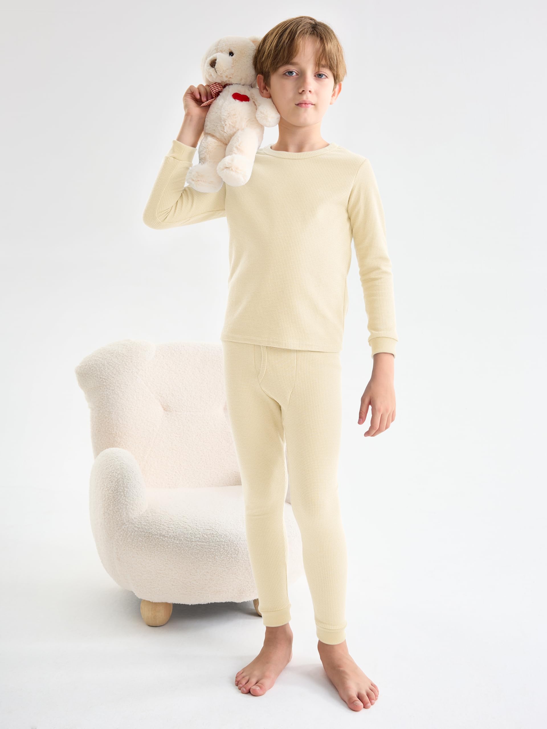 Resinta 3 Sets Boys Waffle Thermal Underwear Set Soft Winter Waffle Thermal Top and Bottom Long Johns Cotton Base Layer