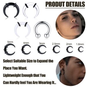 Jstyle 14G-4G Acrylic Pincher Tapers Septum Ring C Shape Stainless Steel Buffalo Stretcher Expander with Black O-Rings for Stretching Pierced Nose Ear Cartilage