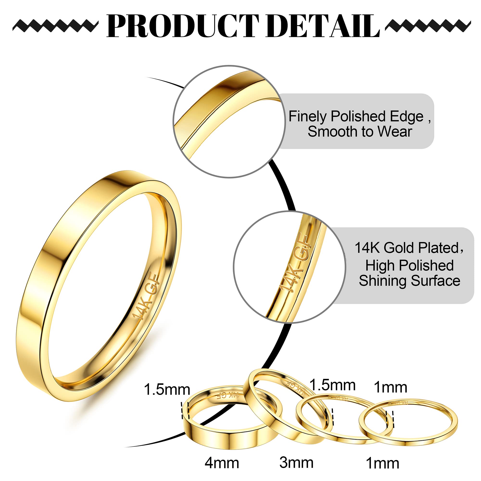 FIBO STEEL 14K Gold Filled Stacking Rings for Women Stackable Thin Gold Rings Simple Plain Band Ring Comfort Fit Size 9