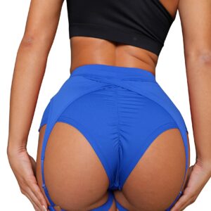 BZB Women's Booty Shorts with Garters High Waisted Biker Hot Pants Gym Cheeky Garter Running Shorts Navy Blue