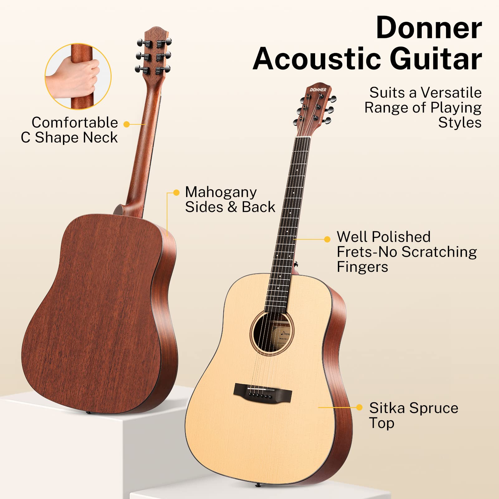 Donner Guitar Neck Rest Cradle,Donner Acoustic Guitar for Beginner Adult Full Size Dreadnought Acustica Guitarra