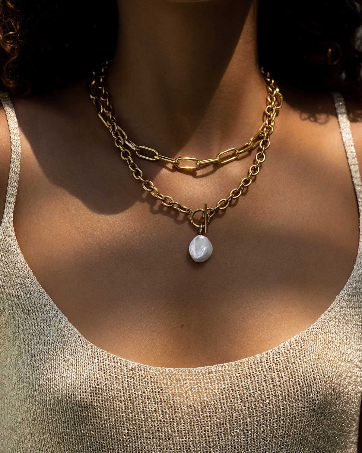 Cult of Sun Baroque Pearl Necklace 18K Gold Plated Tarnish Resistant Freshwater Pearl Necklace Gold Pearl Necklace Toggle Necklace Cultured Pearl Necklace Gold Toggle Necklace Chunky Pearl Necklace