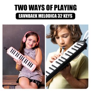 Eavnbaek 32 Keys Melodica Instrument, Soprano Melodica Air Piano Keyboard Pianica with 2 Soft Long Tubes, 2 Short Mouthpieces and Carrying Bag (Black)