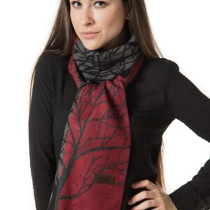 Mio Marino Winter Cashmere Feel Women Scarf, 100% Cotton Fashion Scarves, In Elegant Gift Box - Manzanita Red/Black - One Size