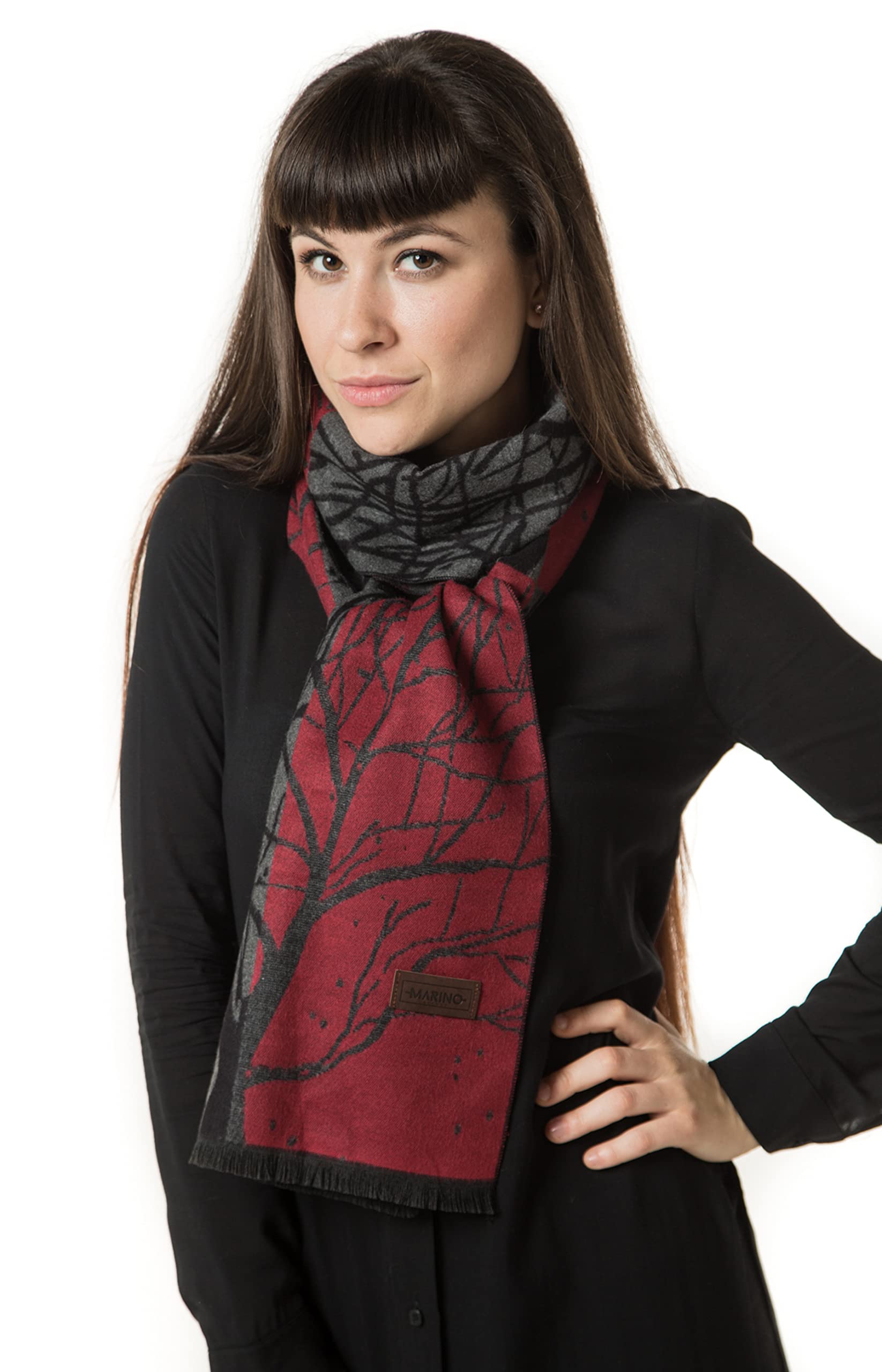 Mio Marino Winter Cashmere Feel Women Scarf, 100% Cotton Fashion Scarves, In Elegant Gift Box - Manzanita Red/Black - One Size