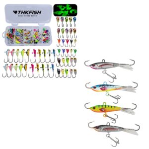 thkfish ice fishing jigs kit ice fishing lures ice fishing gear a-50pcs+ vertical jigs kit 4pcs-10g