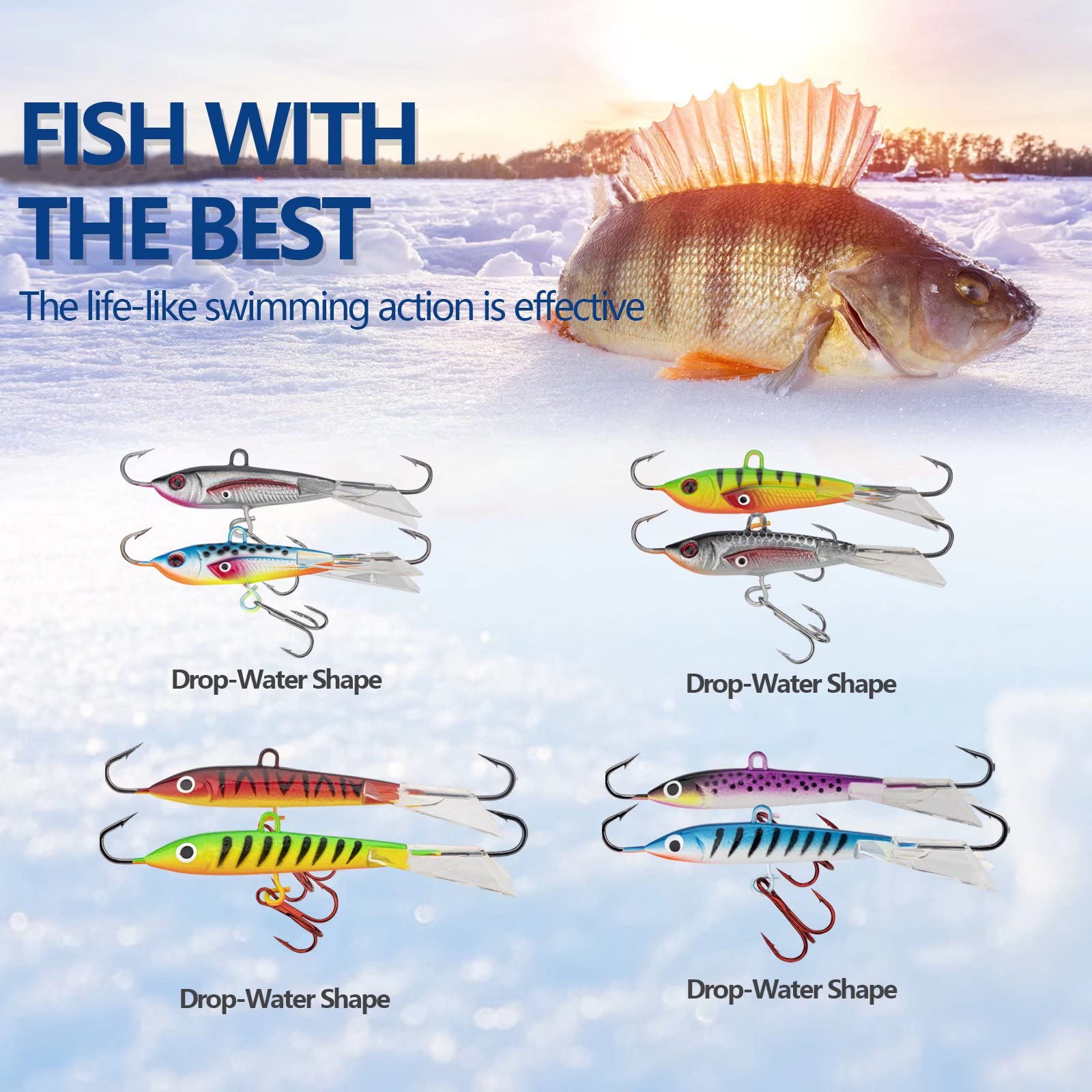 THKFISH Ice Fishing Jigs Kit Ice Fishing Lures Ice Fishing Gear A-50PCS+ Vertical Jigs Kit 4PCS-10g