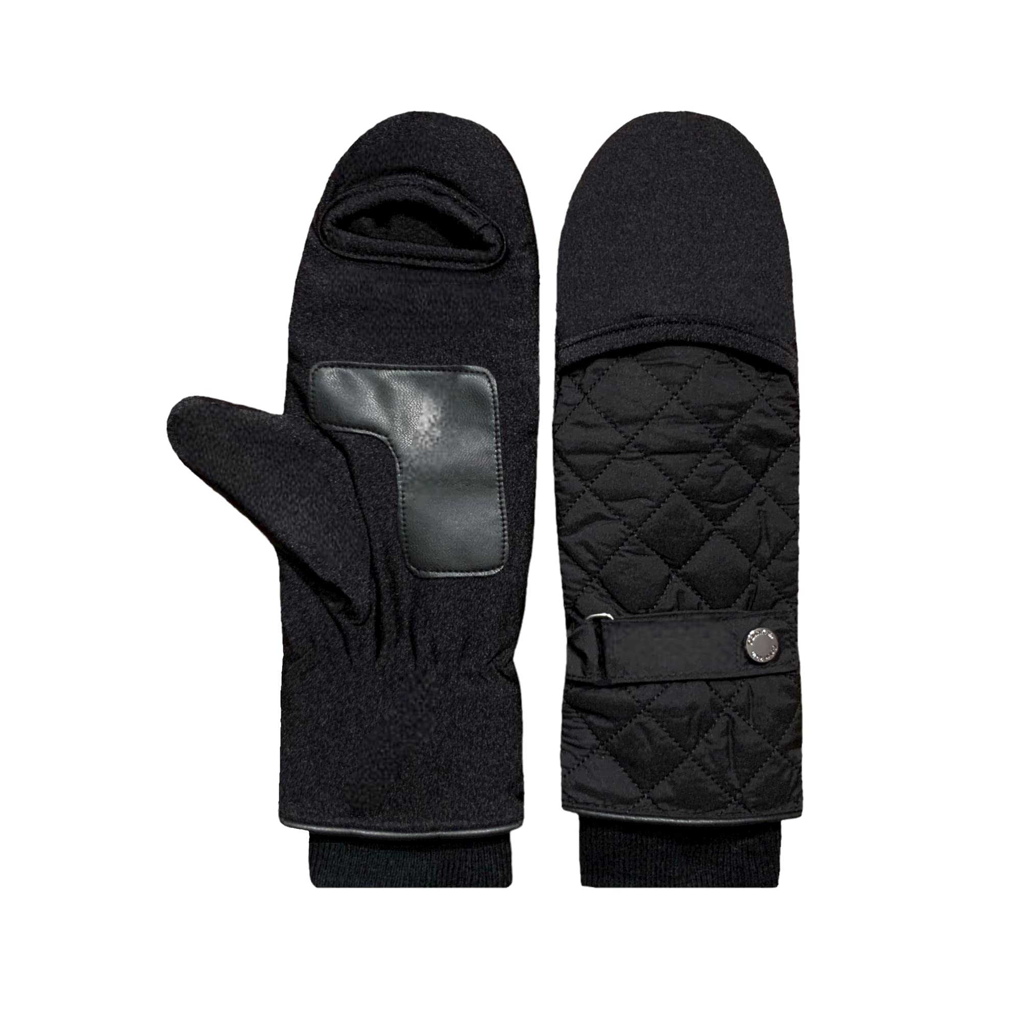 Calvin Klein Women's Quilted Flip-Top Mittens (Black, Medium)