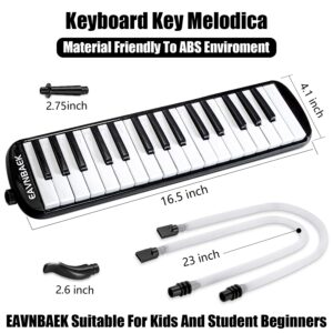 Eavnbaek 32 Keys Melodica Instrument, Soprano Melodica Air Piano Keyboard Pianica with 2 Soft Long Tubes, 2 Short Mouthpieces and Carrying Bag (Black)