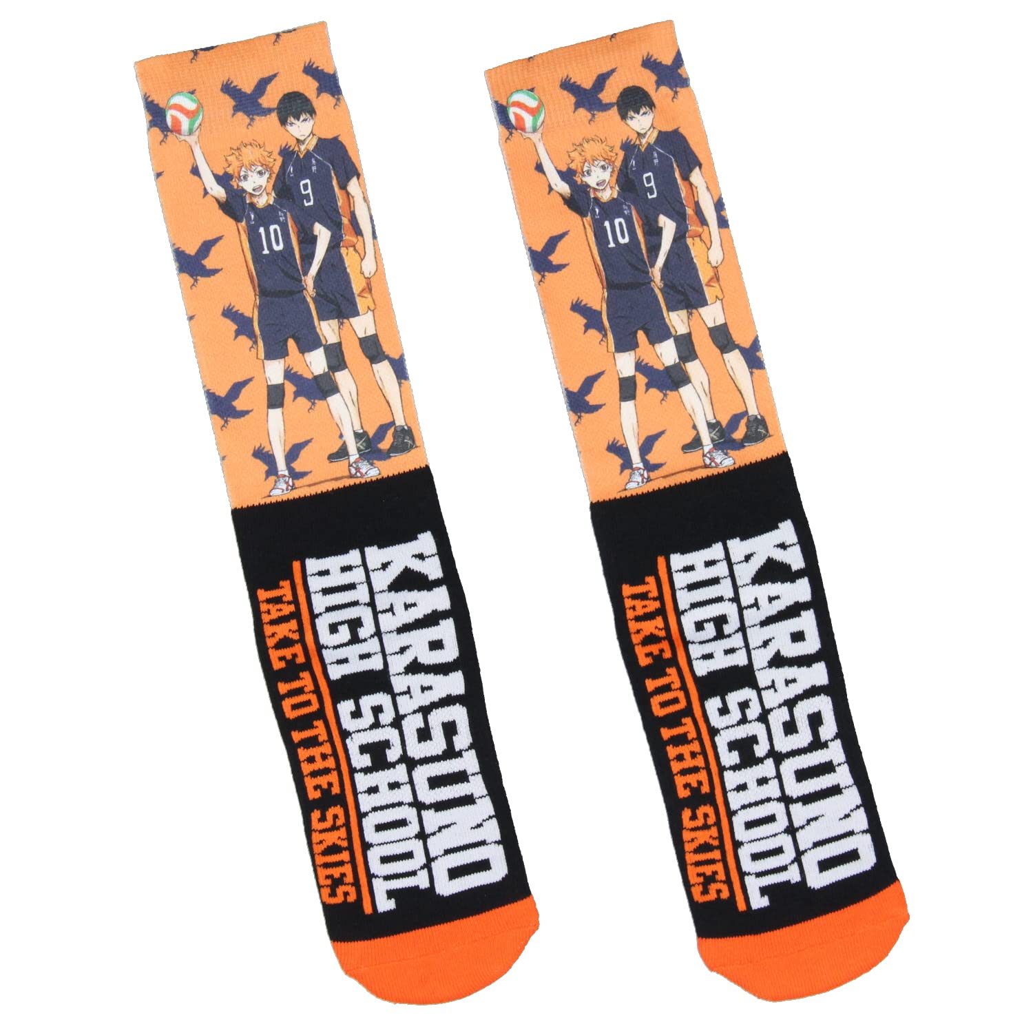 Bioworld Haikyu!! Socks Anime Manga Men's Karasuno High School Volleyball Mid-Calf Athletic Crew Socks