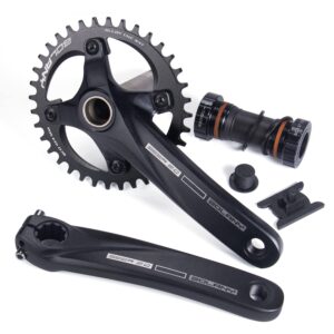 BOLANY Bike Cranksets 170mm Hollow Integrated 104BCD Single Speed Round Chainring 34T/36T MTB Crankset with Bottom Bracket (34T)