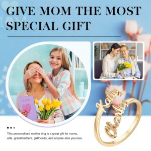 Personalized Name Ring for Women, Custom Adjustable Ring with 2 Names Promise Ring for Her Gift for Women Mother BFF (Gold)