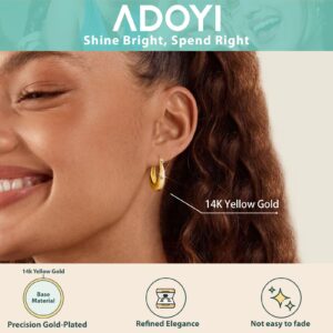 Adoyi Gold Hoop Earrings, 14K Gold Plated Lightweight Jewelry, Small Chunky Huggie Hoop Earrings Set for Women, 9 Pairs