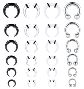 jstyle 14g-4g acrylic pincher tapers septum ring c shape stainless steel buffalo stretcher expander with black o-rings for stretching pierced nose ear cartilage