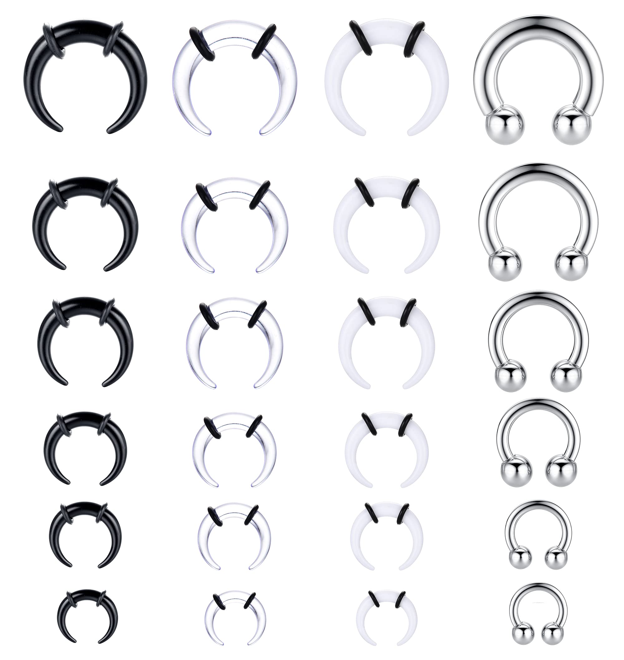 Jstyle 14G-4G Acrylic Pincher Tapers Septum Ring C Shape Stainless Steel Buffalo Stretcher Expander with Black O-Rings for Stretching Pierced Nose Ear Cartilage