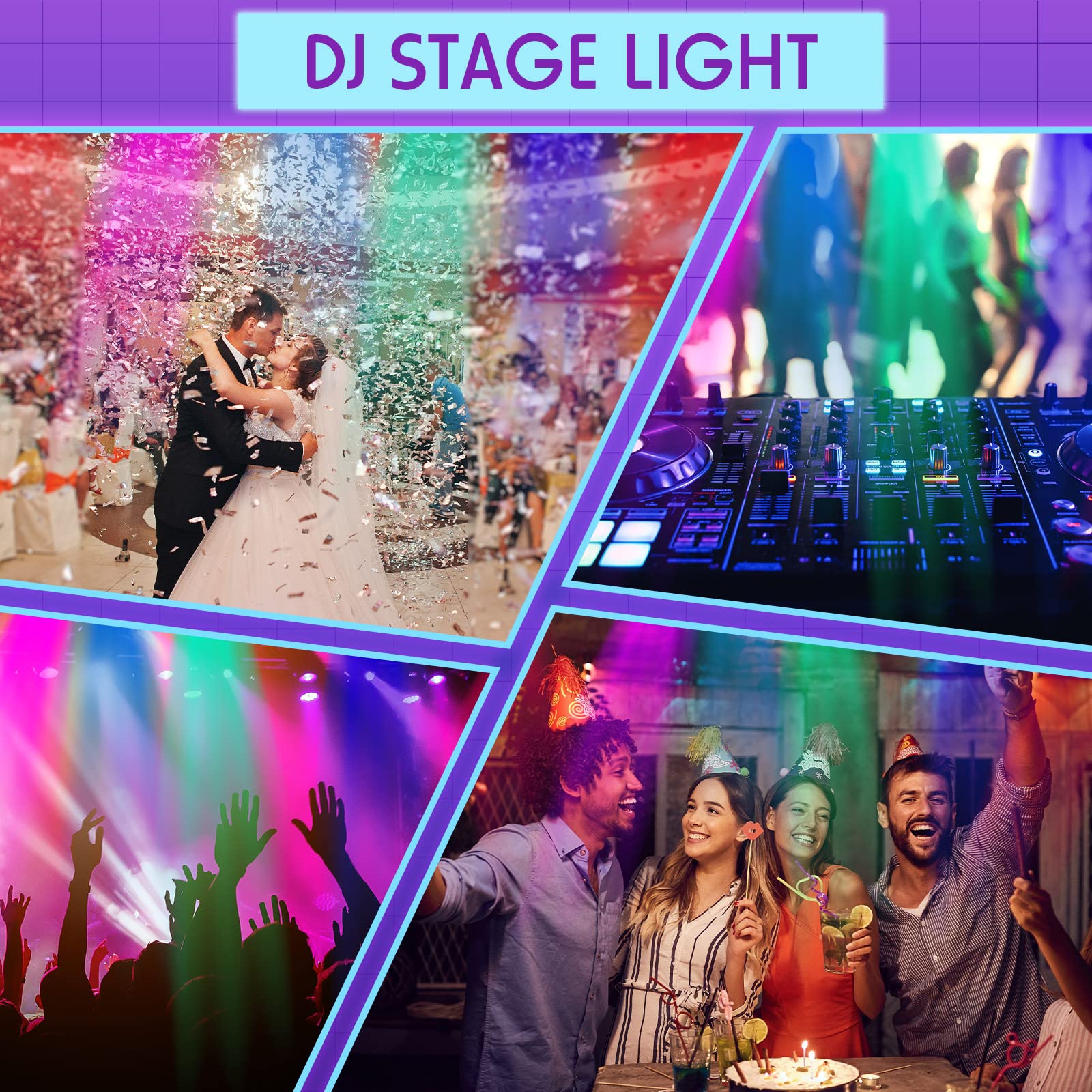 3 Pack LED Par Lights DJ Stage Light 7 Channel Par Lighting for Stage with Remote Control and DMX Control Sound Activated Uplights Party Lights for Christmas Music Party Disco Wedding (36 LED)