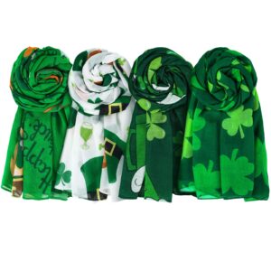 funtery 4 pcs st. patrick's day scarf for women green shamrock print scarf long shamrock shawl irish theme scarf for holiday outfits accessories