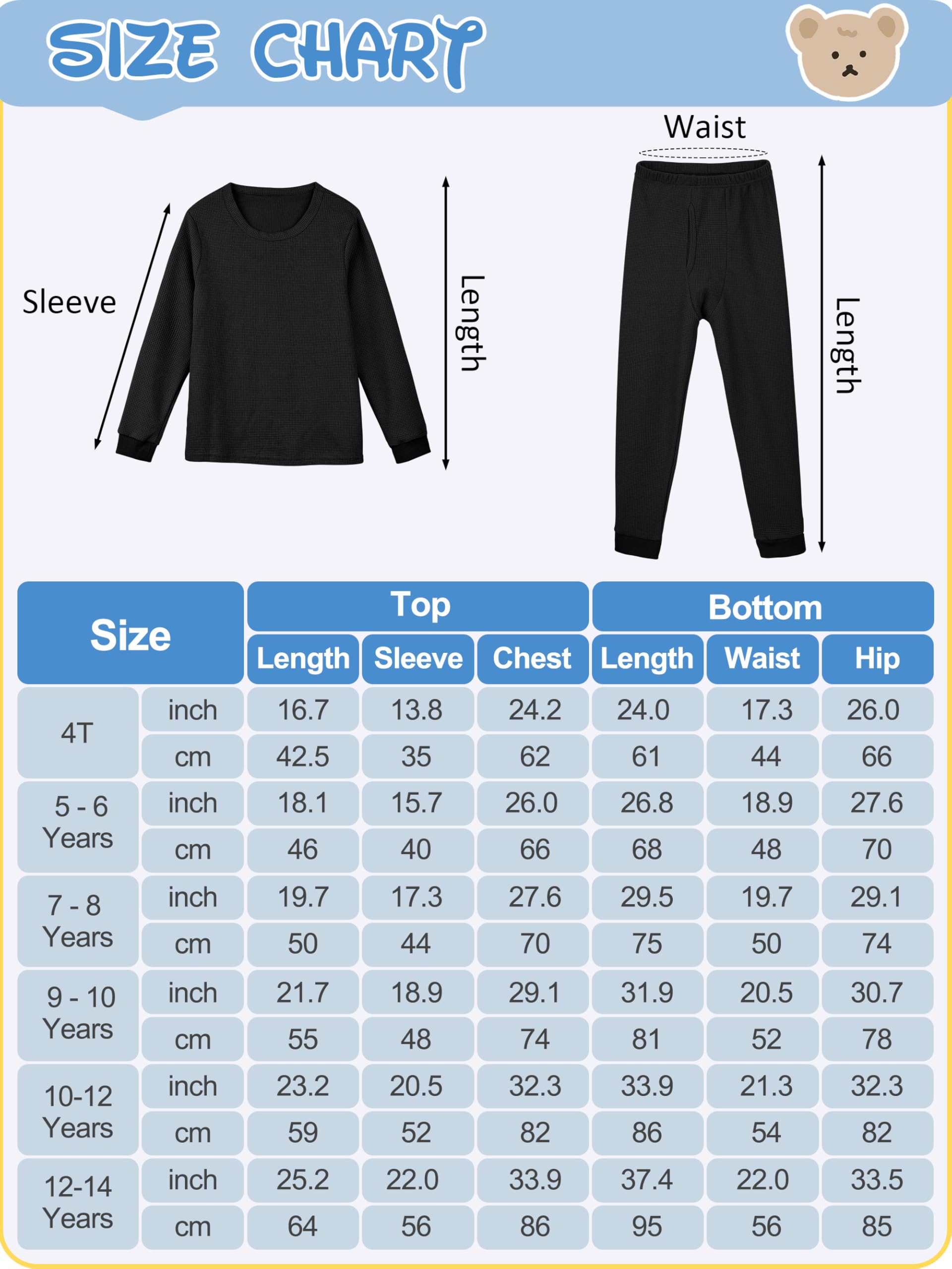 Resinta 3 Sets Boys Waffle Thermal Underwear Set Soft Winter Waffle Thermal Top and Bottom Long Johns Cotton Base Layer