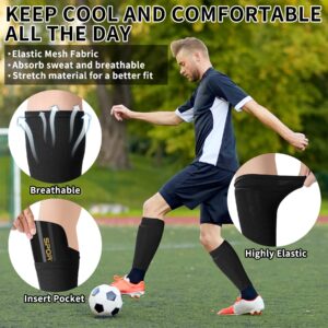 R2Depot Soccer Shin Guards, Shin Pads with Shin Guard Sleeves Set for Youth Adult, EVA Cushion Protection, Breathable Calf Protective Gear -Black L